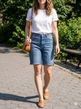 Ava & Viv Mid-Rise Denim Bermuda Shorts - Blue